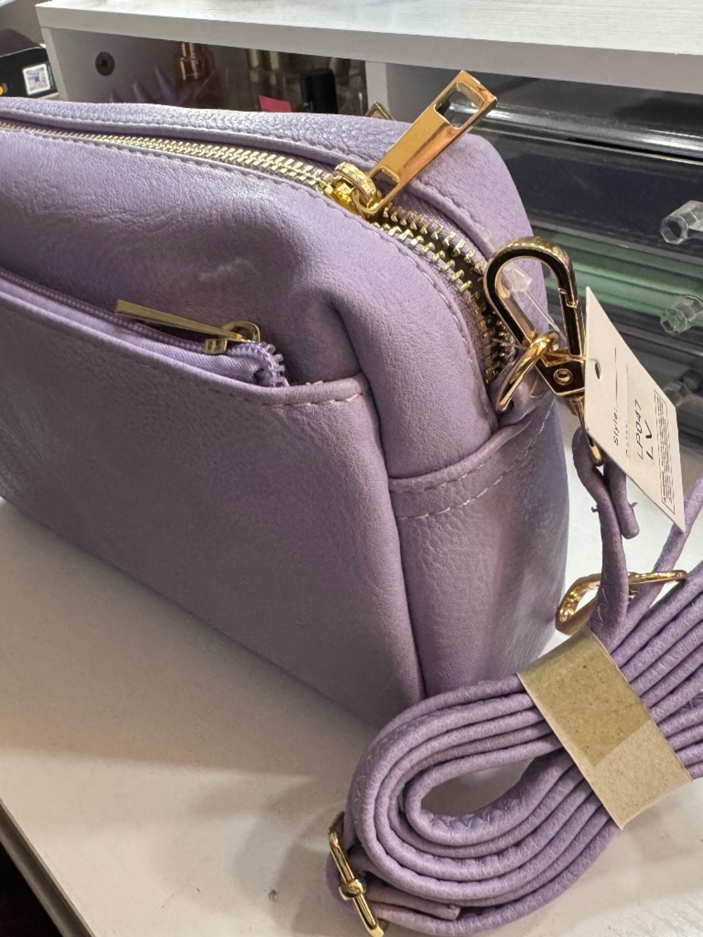 NWT FashionPuzzle Lavender Crossbody Bag Gold Hardware Multi Pocket